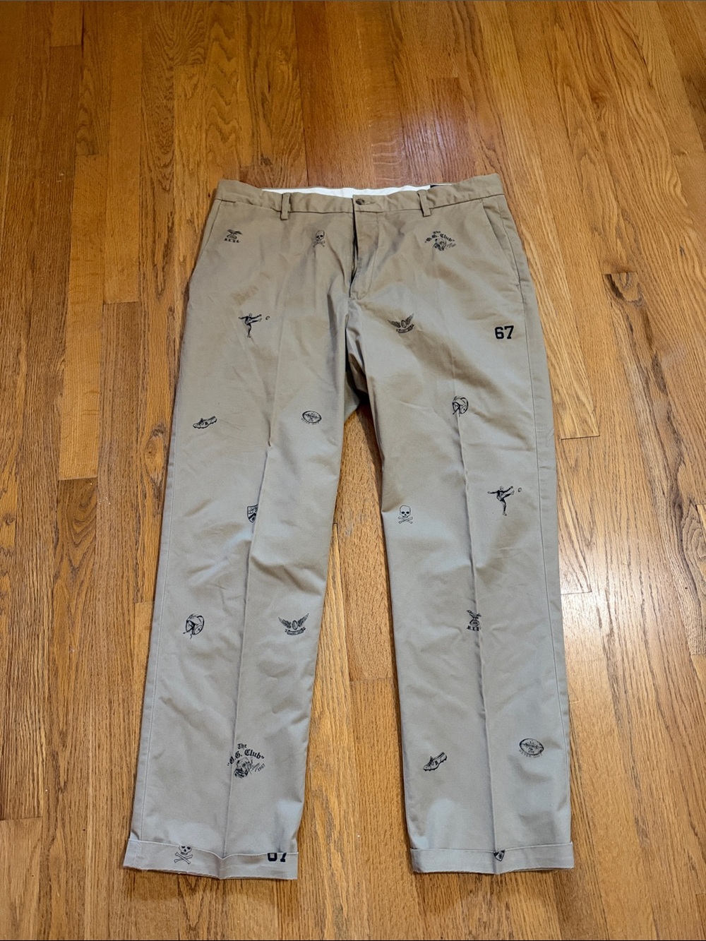 Polo by Ralph Lauren Tan Embroidered varsity themed classic fit pant